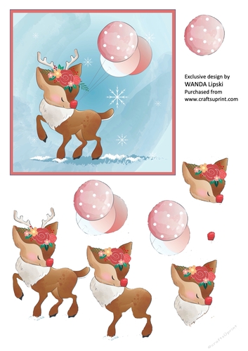 REINDEER & BALLOONS CHRISTMAS CARD FRONT