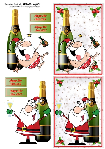 SOZZLED SANTA 2 X  NEW YEAR CARD FRONTS 2024/2025