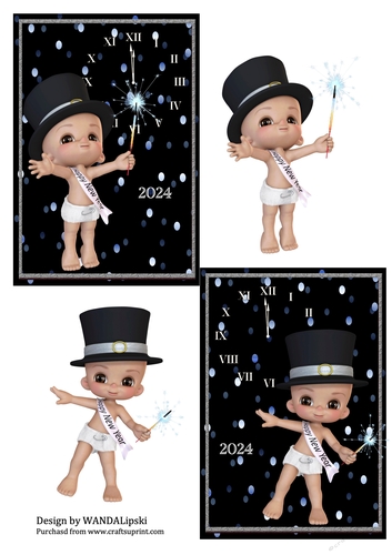 SILVER SPARKLE 2 X NEW YEAR BABY TOPPERS