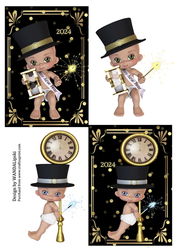 GOLD SPARKLE 2 X NEW YEAR BABY TOPPERS