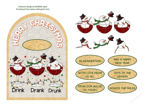 DRINK DRANK DRUNK SHAPED CHRISTMAS CARD FRONT