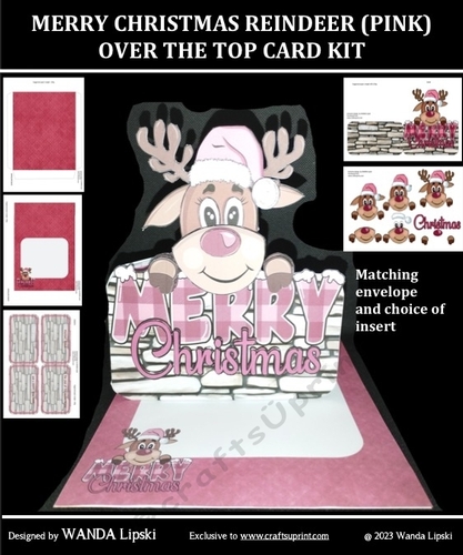 MERRY CHRISTMAS REINDEER (PINK) OVER THE TOP CARD KIT
