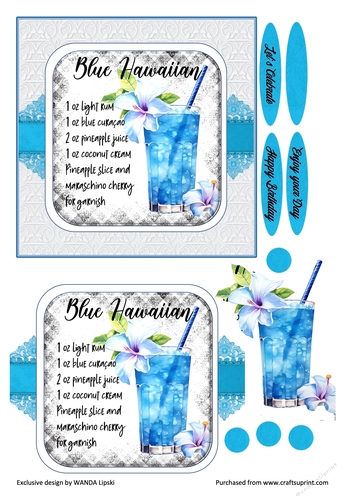 COCKTAIL COASTER BIRTHDAY CARD FRONT 3 BLUE HAWAIIAN