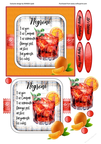 COCKTAIL COASTER BIRTHDAY CARD FRONT 12 NEGRONI