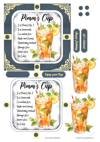 COCKTAIL COASTER BIRTHDAY CARD FRONT 13 PIMMS CUP