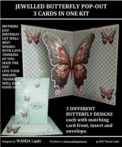 JEWELLED BUTTERFLY POP-OUT 3 CARDS IN ONE KIT