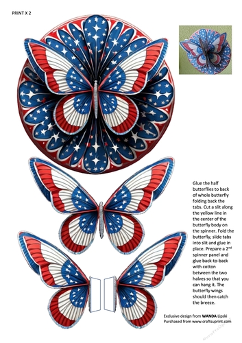 4TH JULY BUTTERFLY 3D WIND SPINNER ORNAMENT