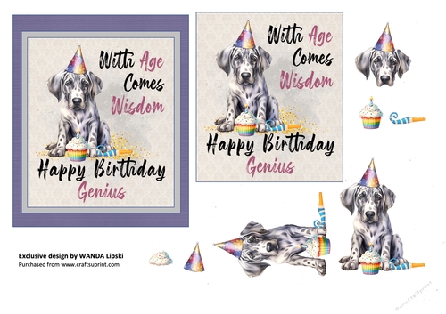 ONE GENIUS BIRTHDAY DOG HUMOROUS OLDIES TOPPER