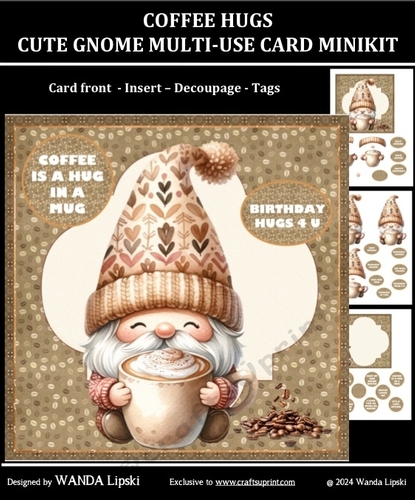 COFFEE HUGS CUTE GNOME MULTI-USE CARD