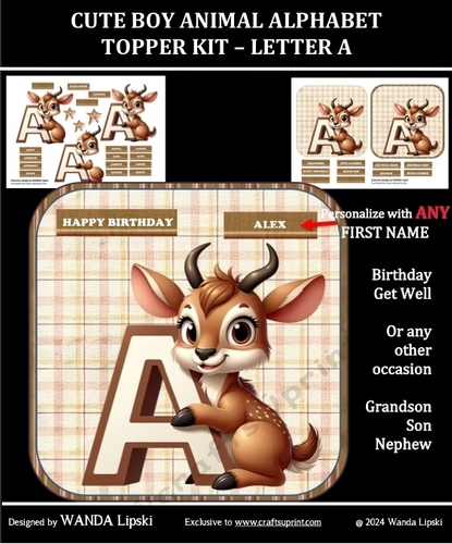 CUTE BOY ANIMAL ALPHABET TOPPER KIT - LETTER A
