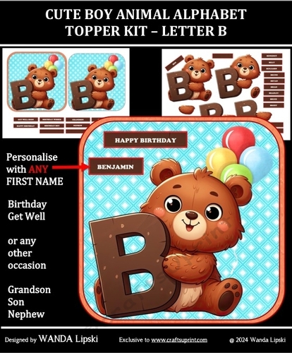 CUTE BOY ANIMAL ALPHABET TOPPER KIT - LETTER B