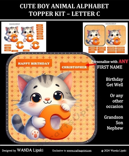CUTE BOY ANIMAL ALPHABET TOPPER KIT - LETTER C