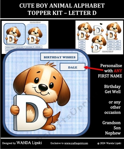 CUTE BOY ANIMAL ALPHABET TOPPER KIT - LETTER D
