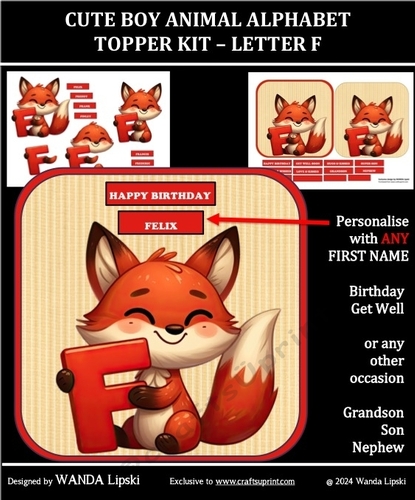 CUTE BOY ANIMAL ALPHABET TOPPER KIT - LETTER F