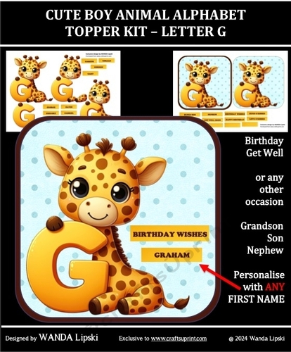 CUTE BOY ANIMAL ALPHABET TOPPER KIT - LETTER G