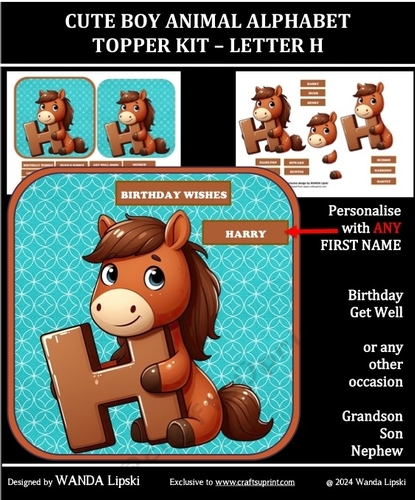 CUTE BOY ANIMAL ALPHABET TOPPER KIT - LETTER H