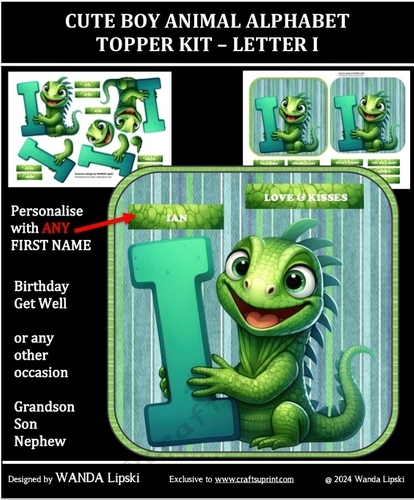 CUTE BOY ANIMAL ALPHABET TOPPER KIT - LETTER I