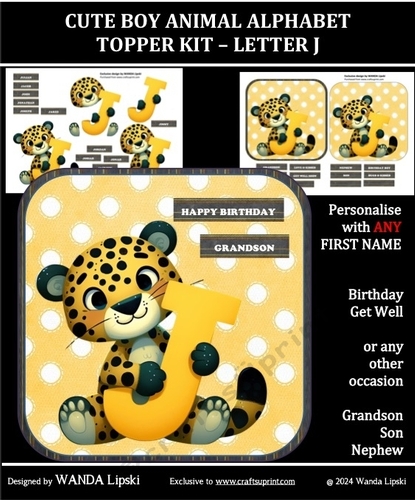 CUTE BOY ANIMAL ALPHABET TOPPER KIT - LETTER J