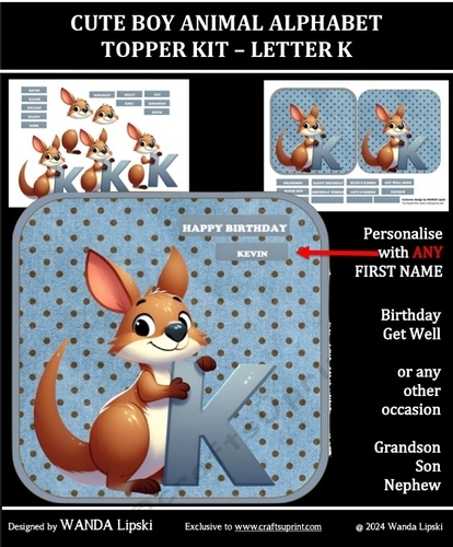 CUTE BOY ANIMAL ALPHABET TOPPER KIT - LETTER K