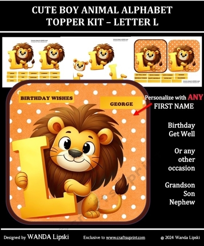 CUTE BOY ANIMAL ALPHABET TOPPER KIT - LETTER L