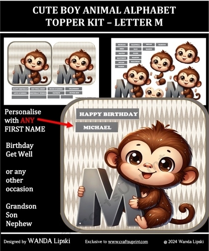 CUTE BOY ANIMAL ALPHABET TOPPER KIT - LETTER M