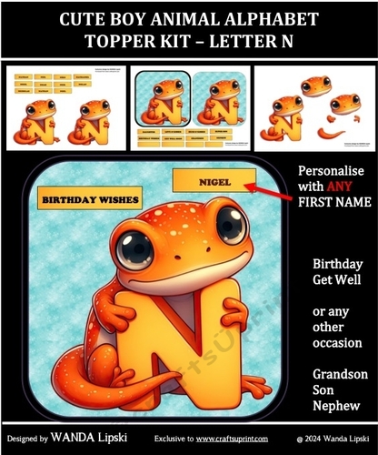 CUTE BOY ANIMAL ALPHABET TOPPER KIT - LETTER N