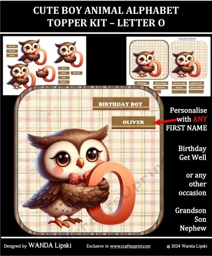 CUTE BOY ANIMAL ALPHABET TOPPER KIT - LETTER O