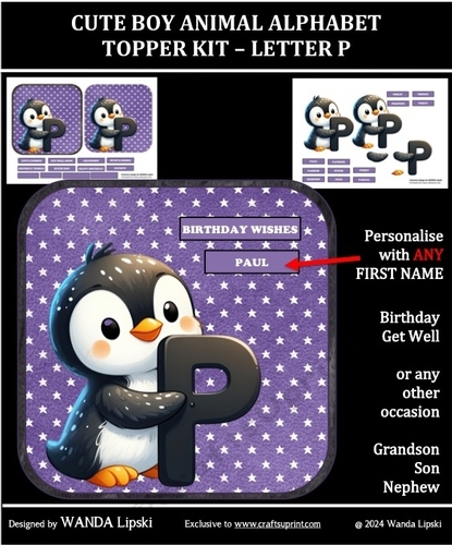 CUTE BOY ANIMAL ALPHABET TOPPER KIT - LETTER P