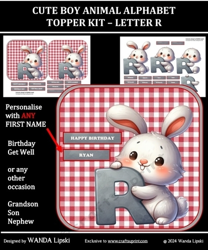 CUTE BOY ANIMAL ALPHABET TOPPER KIT - LETTER R
