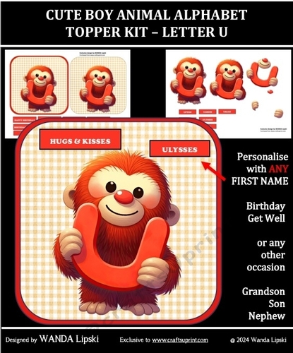 CUTE BOY ANIMAL ALPHABET TOPPER KIT - LETTER U