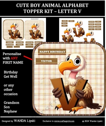 CUTE BOY ANIMAL ALPHABET TOPPER KIT - LETTER V