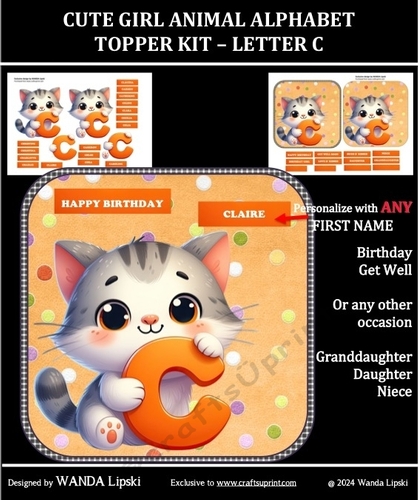 CUTE GIRL ANIMAL ALPHABET TOPPER KIT – LETTER C