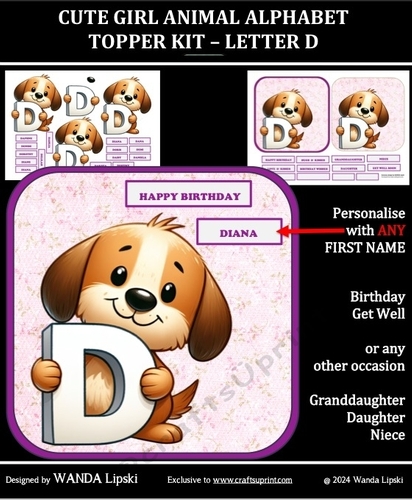 CUTE GIRL ANIMAL ALPHABET TOPPER KIT – LETTER D