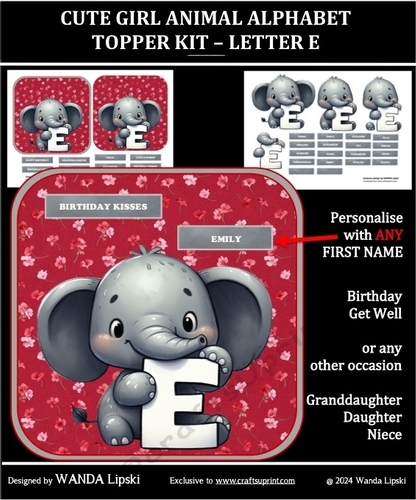 CUTE GIRL ANIMAL ALPHABET TOPPER KIT – LETTER E