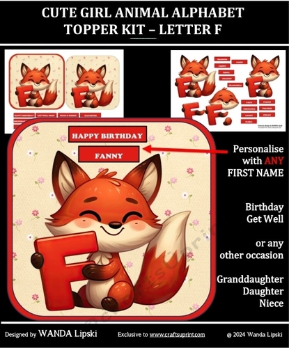 CUTE GIRL ANIMAL ALPHABET TOPPER KIT – LETTER F