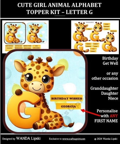 CUTE GIRL ANIMAL ALPHABET TOPPER KIT – LETTER G