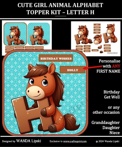 CUTE GIRL ANIMAL ALPHABET TOPPER KIT – LETTER H