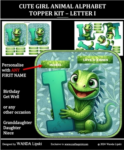 CUTE GIRL ANIMAL ALPHABET TOPPER KIT – LETTER I