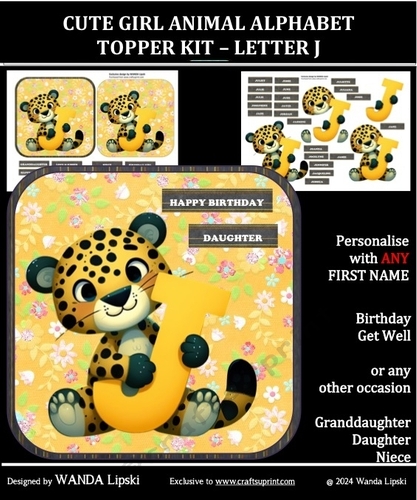 CUTE GIRL ANIMAL ALPHABET TOPPER KIT – LETTER J