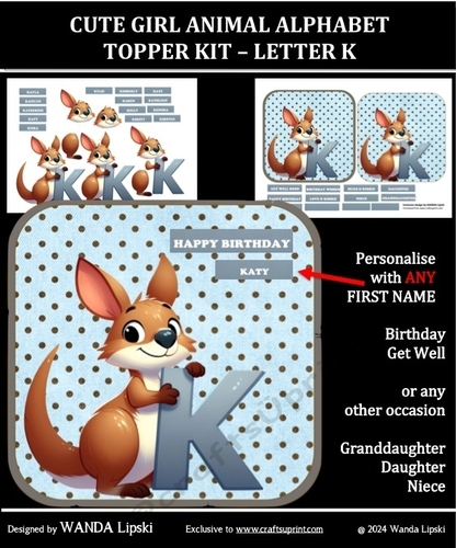 CUTE GIRL ANIMAL ALPHABET TOPPER KIT – LETTER K