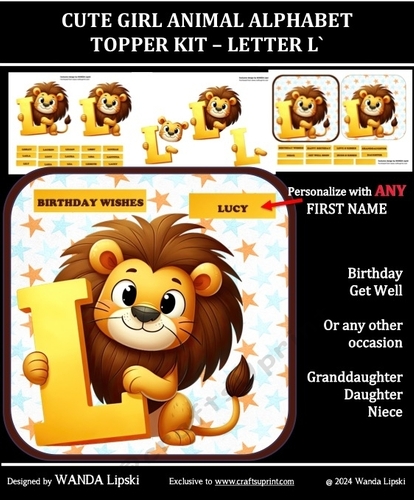 CUTE GIRL ANIMAL ALPHABET TOPPER KIT – LETTER L