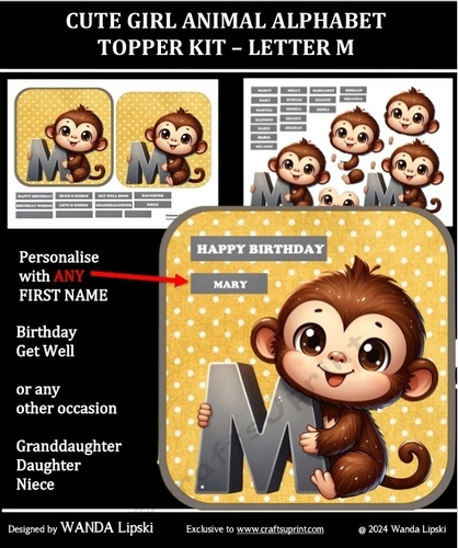 CUTE GIRL ANIMAL ALPHABET TOPPER KIT – LETTER M