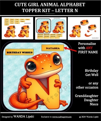 CUTE GIRL ANIMAL ALPHABET TOPPER KIT – LETTER N