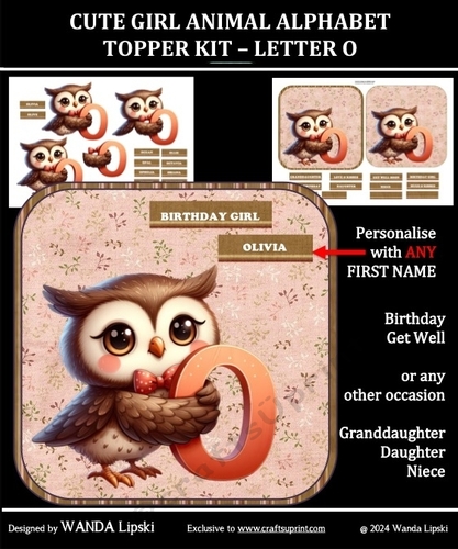 CUTE GIRL ANIMAL ALPHABET TOPPER KIT – LETTER O