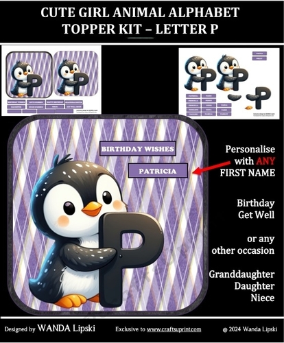 CUTE GIRL ANIMAL ALPHABET TOPPER KIT – LETTER P
