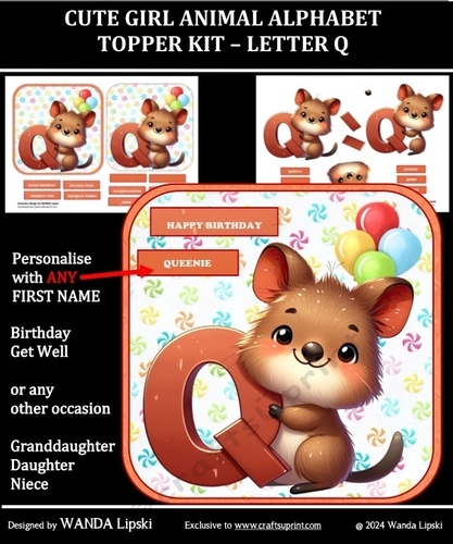 CUTE GIRL ANIMAL ALPHABET TOPPER KIT – LETTER Q