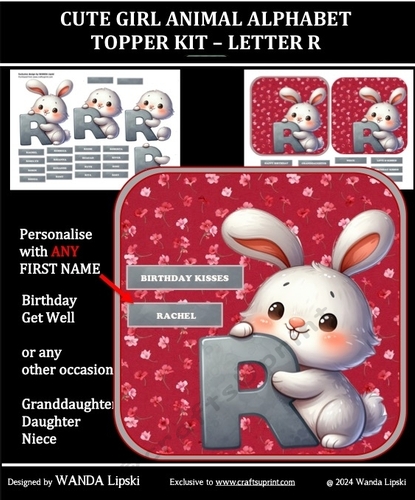CUTE GIRL ANIMAL ALPHABET TOPPER KIT – LETTER R