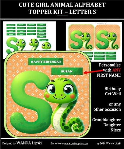 CUTE GIRL ANIMAL ALPHABET TOPPER KIT – LETTER S