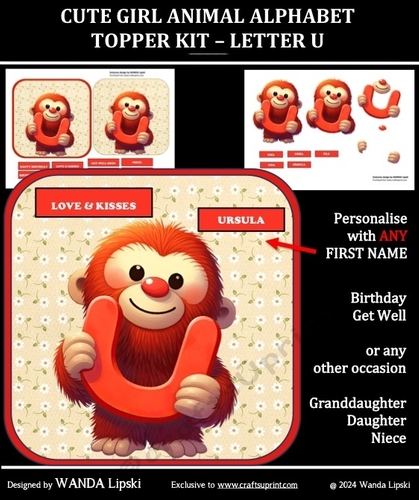 CUTE GIRL ANIMAL ALPHABET TOPPER KIT – LETTER U