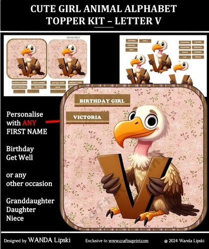 CUTE GIRL ANIMAL ALPHABET TOPPER KIT – LETTER V